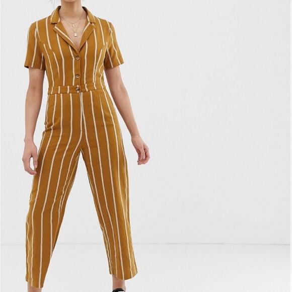 Emory Park Tailored Pinstripe Jumpsuit - Mustard - XS - Picture 2 of 16